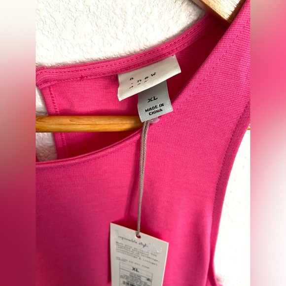 A new day pink sleeveless tank ruched ponte midi front slit dress - Picture 6 of 10